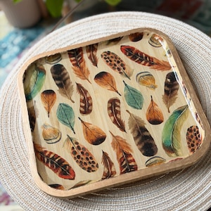 Decorative Bamboo Rectangular Trays for Entertaining, Home Decor, Bar Carts, Plants, Trinket Trays, Organization, Plants Rustic Feathers