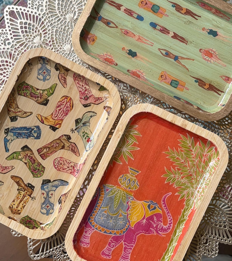 Decorative Bamboo Rectangular Trays for Entertaining, Home Decor, Bar Carts, Plants, Trinket Trays, Organization, Plants bild 18