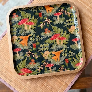 Decorative Bamboo Rectangular Trays for Entertaining, Home Decor, Bar Carts, Plants, Trinket Trays, Organization, Plants Blue Fungi