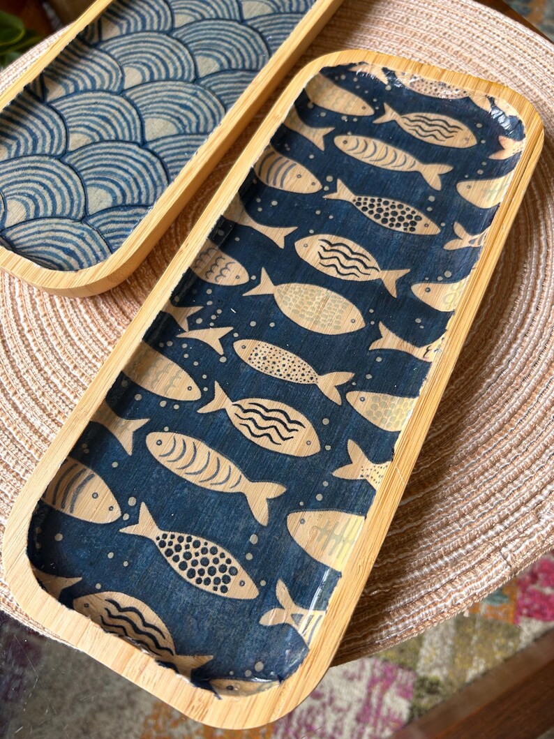 Decorative Bamboo Rectangular Trays for Entertaining, Home Decor, Bar Carts, Plants, Trinket Trays, Organization, Plants Floating Fish