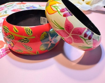 Vintage Handpainted Wooden Bangle Bracelets