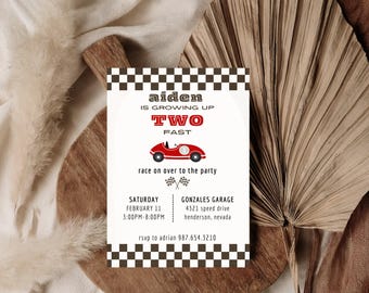 Two Fast Birthday Invitation, Race Car Second Birthday Invite, Boys Racing Party, Editable, Printable