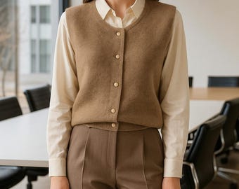 Women Korean Style Button Sweater Vest | Soft Knit Sleeveless Cardigan | Casual O-Neck Vest