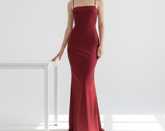 Trägerloses rückenfreies Maxikleid für Frauen | Spaghetti Strap Schnüren Bodycon | Abend-Party-Club-Kleid