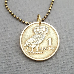 Athena Owl necklace. Coin Jewelry. Greek Owl of Athena coin. Coin necklace. 1973 Greece. phoenix rising. owl necklace. phoenix necklace.