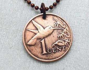 HUMMINGBIRD COIN necklace - Trinidad Tobago - bird necklace - coin jewelry - hummingbird pendant - hummingbird jewelry - bird necklace