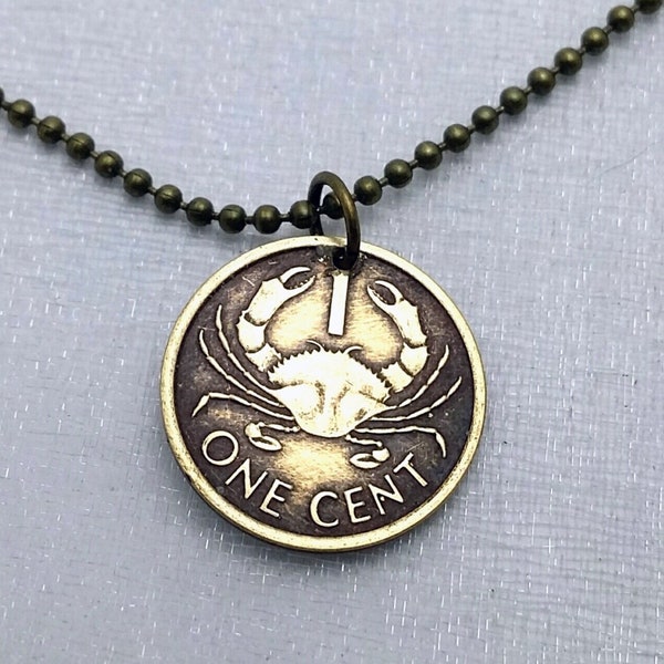 Cancer necklace - Crab necklace - coin necklace - crab jewelry - crab pendant - Cancer pendant - coin jewelry - coin pendant - Tiny coin