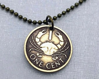 Cancer necklace - Crab necklace - coin necklace - crab jewelry - crab pendant - Cancer pendant - coin jewelry - coin pendant - Tiny coin