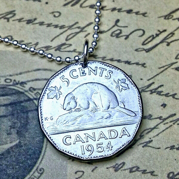 CANADA BEAVER coin necklace - Canadian - vintage nickel - birthday - anniversary - beaver pendant - beaver jewelry - Canadien castor