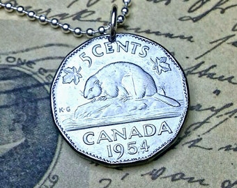 Vintage Canadian Beaver Coin Necklace - Stainless Steel Chain
