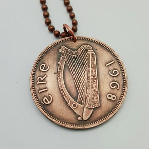 Irish Necklace. IRELAND coin necklace. Irish harp. Guinness pendant. chicken pendant. 1 pingin. Celtic coin. Irish Jewelry. Various years