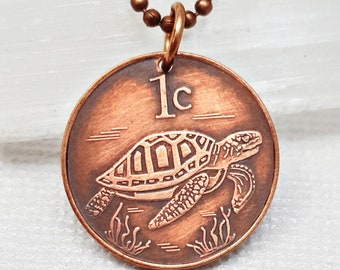 Turtle necklace. Coin necklace. Turtle jewelry. Sea Turtle pendant. Copper coin necklace. Tokelau coin. Polynesian. Tortoise necklace