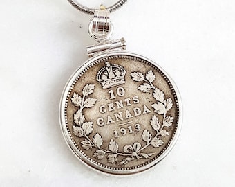 Antique Canadian Dime Necklace: Sterling Silver Coin Pendant