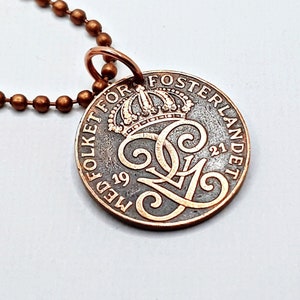 Coin Jewelry - Swedish COIN NECKLACE - Monogram G - crown - viking - celtic - antique copper coin necklace - scandinavian - antique coin