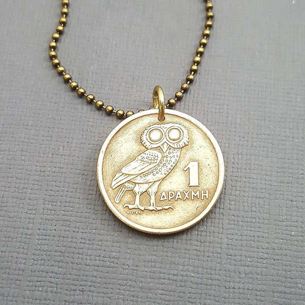 Athena Owl necklace. Coin Jewelry. Greek Owl of Athena coin. Coin necklace. 1973 Greece. phoenix rising. owl necklace. phoenix necklace.