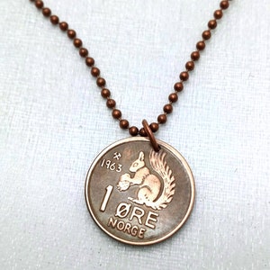 Vintage Norway Squirrel Coin Necklace: Copper Pendant Jewelry