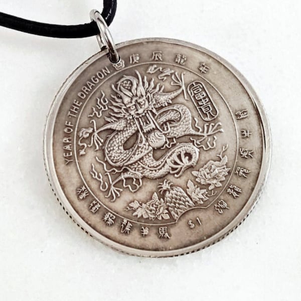 Dragon Necklace. 2000 Dragon coin necklace. 2024 Year of the Dragon. Silver dragon. Chinese zodiac. Coin jewelry