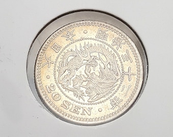 1870-1871 Japanese Meiji Era Silver 50 Sen Dragon Coin With