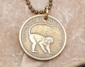 Monkey necklace - coin necklace - Year of the Monkey - Somaliland monkey coin - coin jewelry - coin pendant - Monkey jewelry - Vervet monkey