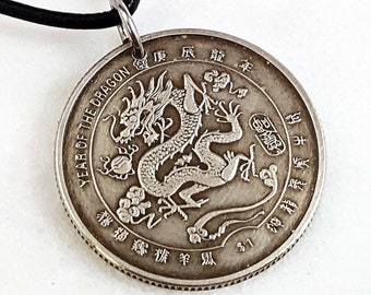 Dragon Necklace. 2000 Dragon coin necklace. 2024 Year of the Dragon. Silver dragon. Chinese zodiac. Coin jewelry