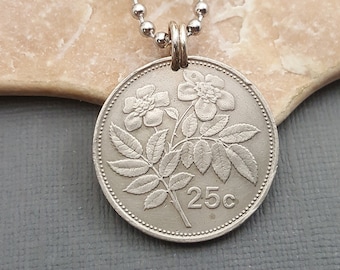 Flower necklace. Malta 25 cent Ghirlanda Flower coin. rose necklace. flower jewelry. wild rose necklace. Italy. Italian necklace
