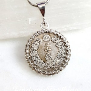 Antique Japanese Silver Coin Necklace. Meiji Period Silver
