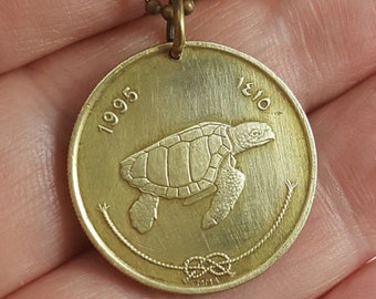 Turtle jewelry - Turtle COIN NECKLACE - turtle pendant - coin pendant - loggerhead turtle - sea turtle - coin jewelry - marine animals