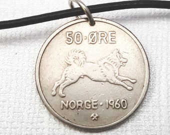 Norwegian Elkhound COIN NECKLACE. husky. Norway jewelry. Scandinavian. Dog lover