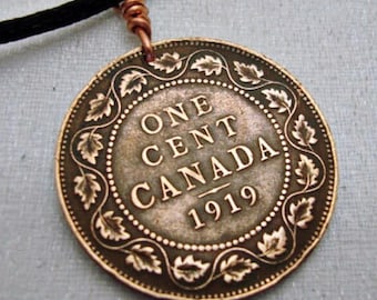Antique Canadian Penny Necklace – Maple Leaf Garland, George V Coin