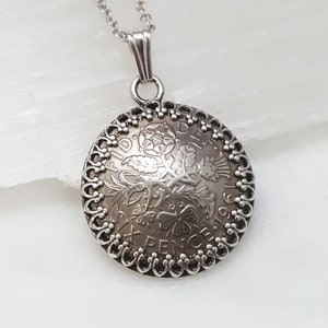 1966 Sixpence Coin Necklace: Sterling Silver Bezel, 60th Birthday Gift
