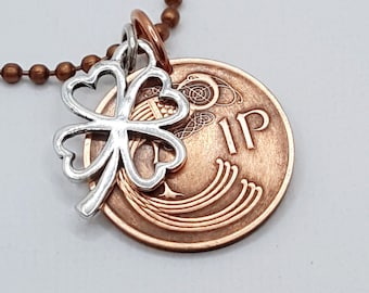 Coin Necklace.  Irish CELTIC COIN. celtic jewelry. Silver Clover necklace. coin jewelry. Sterling Shamrock necklace. Copper penny necklace