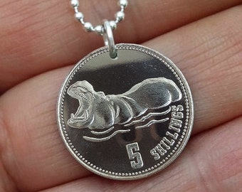 Hippopotamus necklace. Coin Necklace. 2019 Somaliland 5 shillings. Hippo pendant. Hippo jewelry. Coin jewelry. Gifts for her