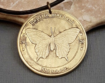 Butterfly Necklace or keychain. Ukraine commemorative coin. Butterfly jewelry. Medallion. Swallowtail. Animal series. gifts for her.