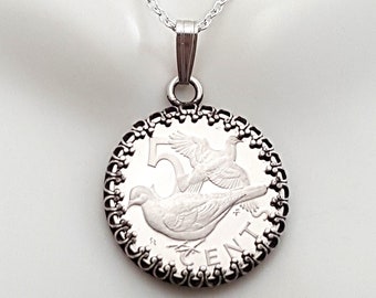 Bird Jewelry. Coin Jewelry. Zenaida doves. Fancy coin bezel necklace. British Virgin Islands. Dove necklace. Mothers day. gifts for her