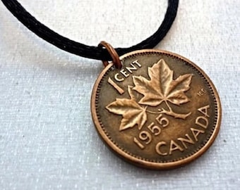 CANADA Penny copper COIN NECKLACE. Maple leaf necklace. one cent. Birth year necklace. collectable copper coin. Various years available