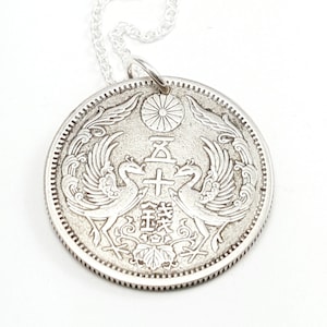 Antique Japanese Phoenix silver coin necklace