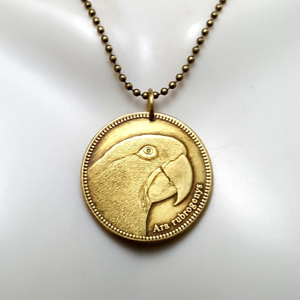 Coin necklace. Bird necklace. Cockatiel, Macaw, Parrot, Cockatoo, Galah. Exotic bird necklace. Somaliland coin pendant. Parrot keychain.