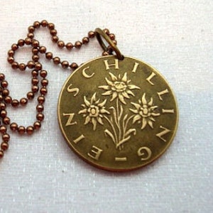 EDELWEISS coin necklace 1960s 1970s flower necklace. Austria necklace Edelweiss flower. edelweiss necklace. flower jewelry image 1