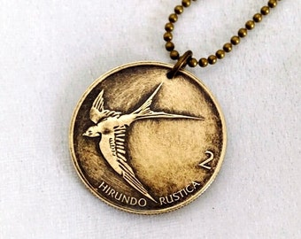 Swallow necklace - BIRD COIN pendant - Slovenia Barn Swallow - swallow necklace - bird necklace - bird jewelry - bird pendant - sparrow coin