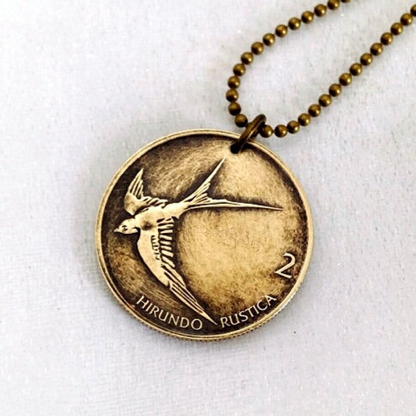Swallow necklace - BIRD COIN pendant - Slovenia Barn Swallow - swallow necklace - bird necklace - bird jewelry - bird pendant - sparrow coin
