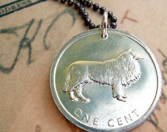 Collie Coin necklace, dog necklace, Commemorative series BORDER COLLIE, aluminum 2003 coin from Cook Islands - coin jewelry