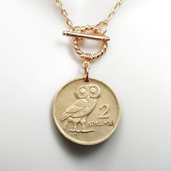 Coin Necklace. Owl necklace. Vintage OWL of Athena COIN NECKLACE. 1973 Greek coin. Owl birthday. Owl jewelry. Coin jewelry. phoenix rising