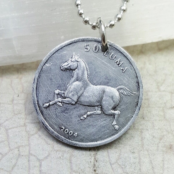 Horse necklace - horse coin pendant - year of the horse - trotting horse necklace - pony necklace - coin jewelry - stallion necklace