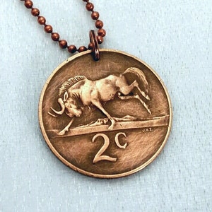 Coin necklace. Wildebeest coin necklace. South Africa necklace. ram necklace. mens necklace. boyfriend necklace. Aries necklace. antelope image 1