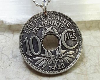 Antique French Coin Necklace - Republique Francaise Art Nouveau Jewelry