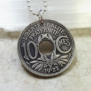 Coin Jewelry - Antique France 10 centime COIN NECKLACE - French jewelry -  Republique Francaise - Art Nouveau coin pendant - francophone