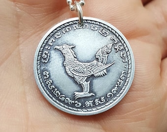 Coin necklace - HAMZA BIRD COIN - Bird of Knowledge - Goddess Saraswati - rooster necklace - Bird necklace - Hinduism - Hindu necklace