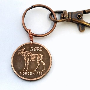 Moose Coin Keychain -  Norway Moose coin necklace - Norwegian - Moose Elk - man necklace - boyfriend necklace, vintage moose coin, mens gift