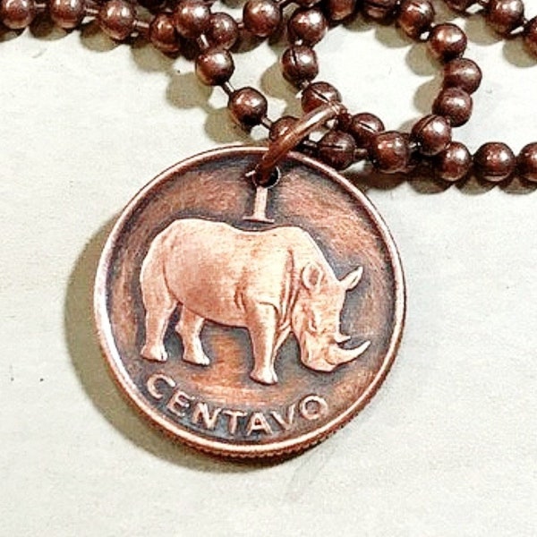 Coin Jewelry - tiny Rhinoceros coin necklace - rhinoceros jewelry - rhinoceros pendant - Mozambique - African necklace - Rhino coin necklace