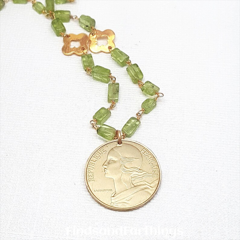 Art Deco Coin Necklace. France Coin Necklace. Peridot Etsy